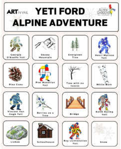 Yeti Ford Alpine Adventure Scavenger Hunt Card at Betty Ford Alpine Gardens