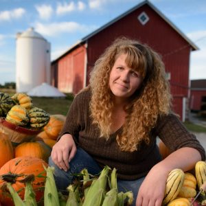 Farmer Tammy Tietz with some of their produce from Tietz Farms near Watertown, Wisconsin.
